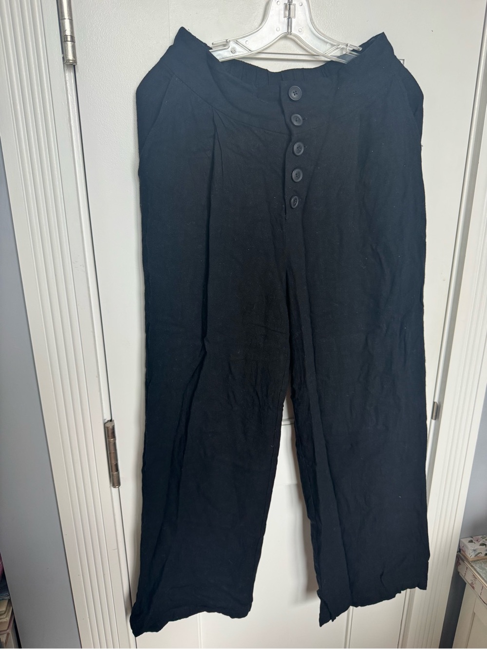 Gentle Fawn Black Wide-Leg Button Front Chinos